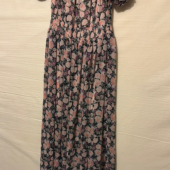 Colorful Pastel Floral Maxi Ruched Sundress w/ Puffed Sleeves Size Small - Picture 3 of 9
